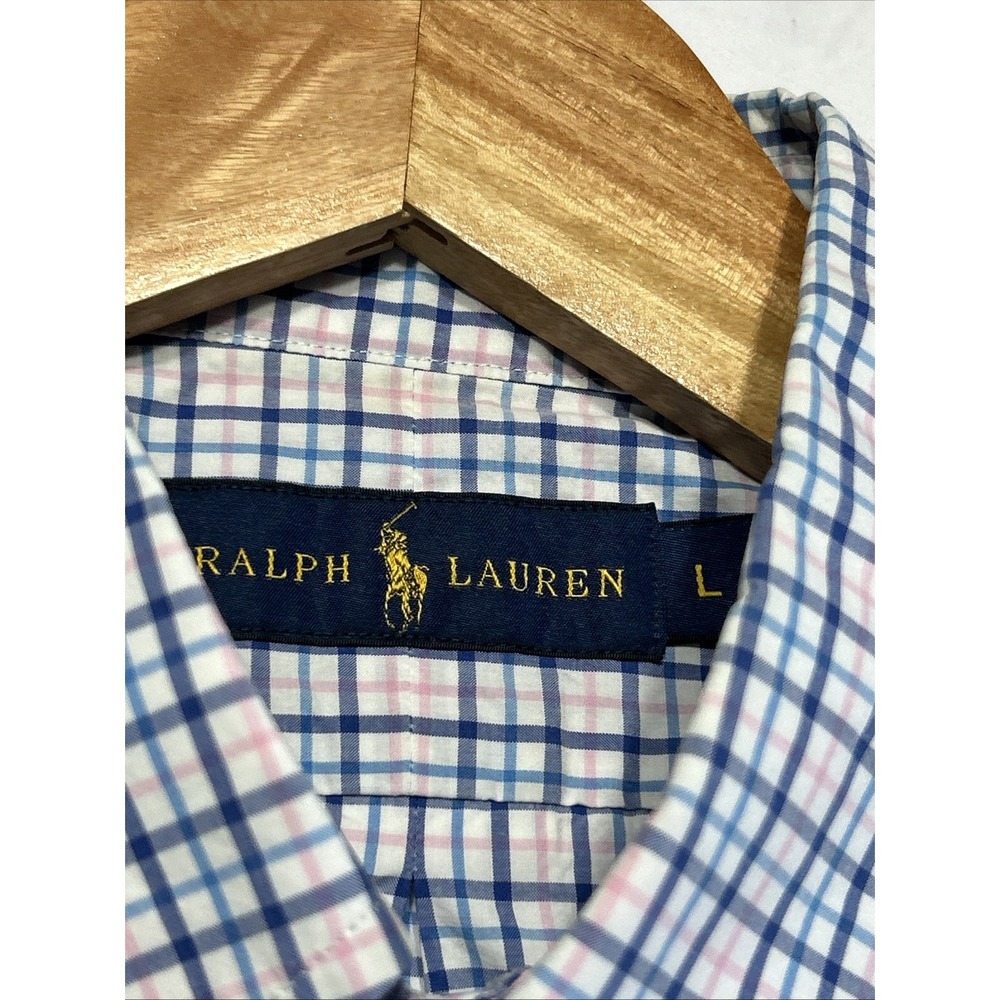 Mens Ralph Lauren Button Up Short Sleeve Casual Shirt Sz Large Pink & Blues